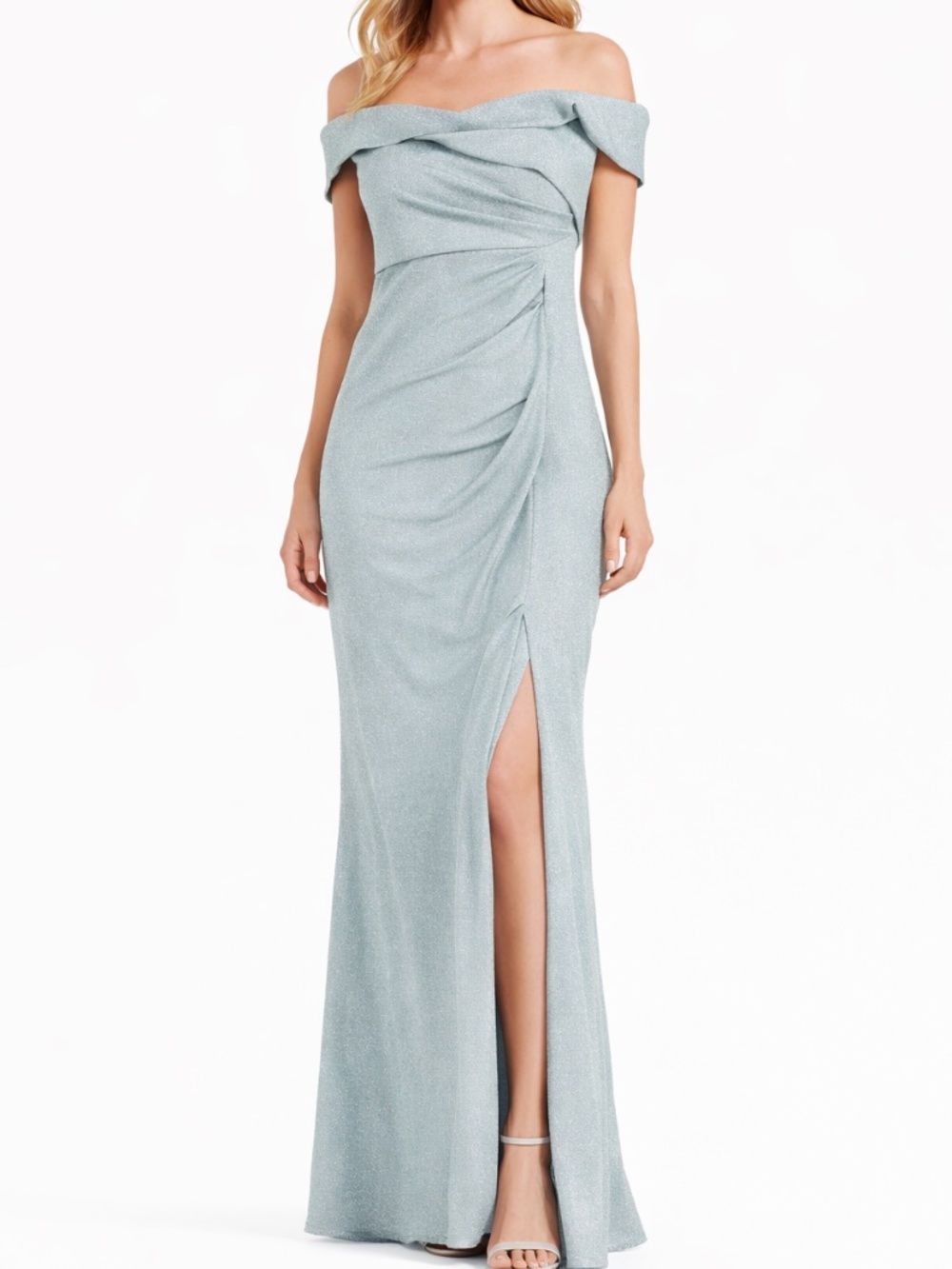 Adrianna Papell - Metallic Knit Draped Gown